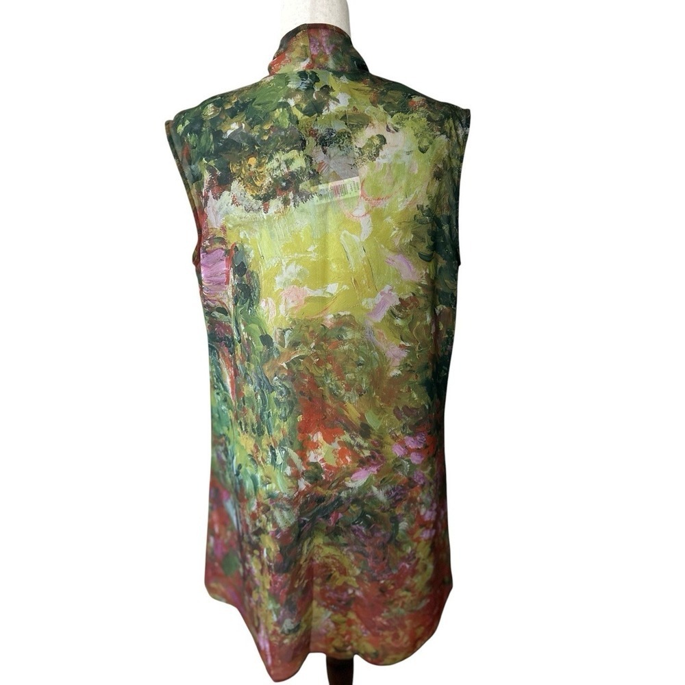 NEW Sheer Open Topper Tunic Garden Print Monet Inspire Size Large Artsy Travel